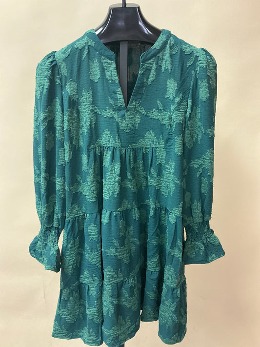 V-NCK/TIERED/LONG SLV DRESS