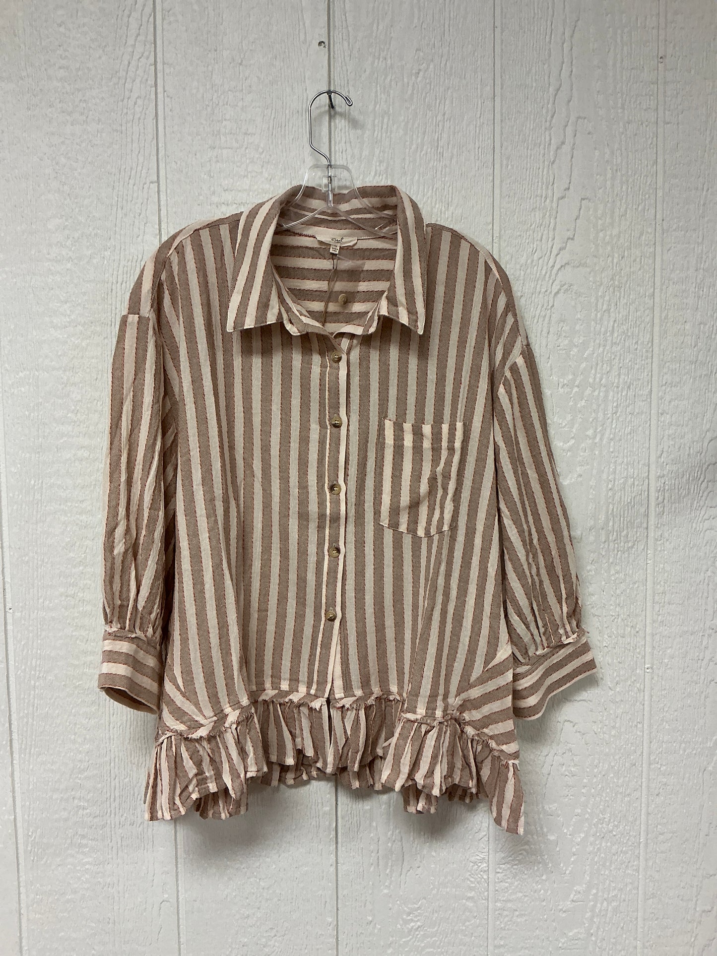 MUSHROOM STRIPE LINEN TOP