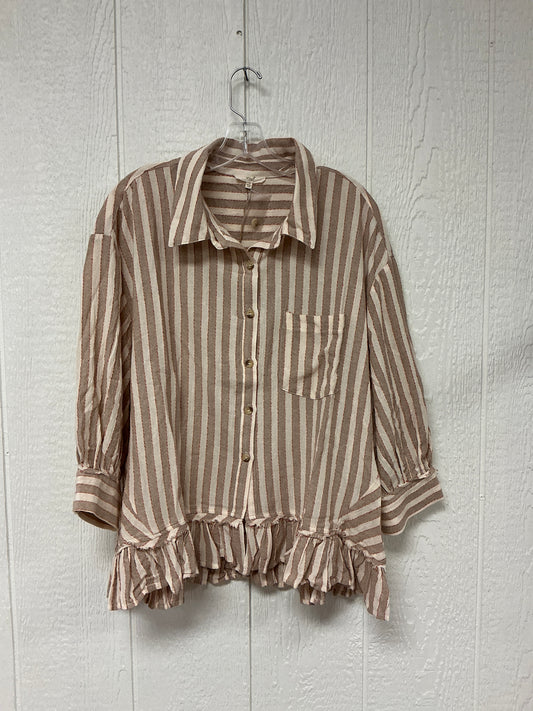 MUSHROOM STRIPE LINEN TOP